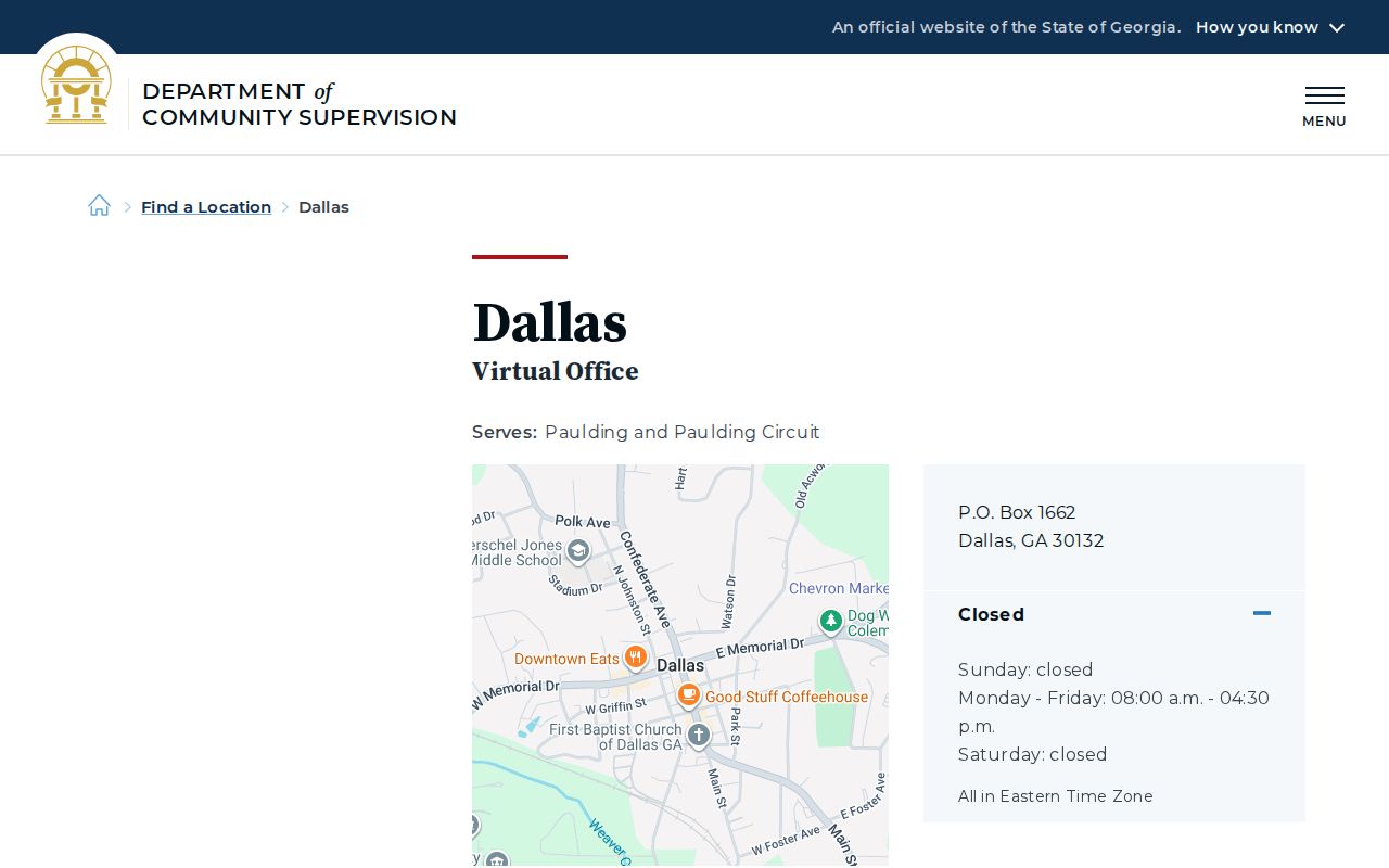 Paulding County parole and probation DCS Dallas office listing